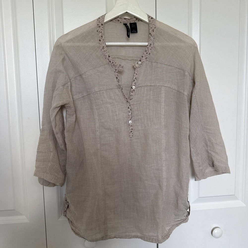 MNG Beige Sheer Tunic 3/4 Sleeve Size S Vacation Resortwear Beach Summer Boho‎